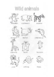 English Worksheet: Wild animals coloring page