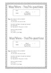 English Worksheet: Was-Were (Yes/No Questions)