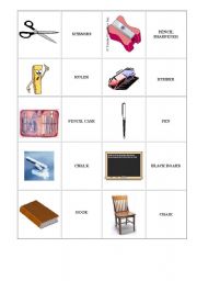 English Worksheet: school objects bingo
