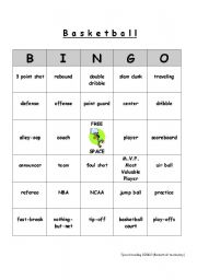 English worksheet: Commom vocabulary used when playing basketball