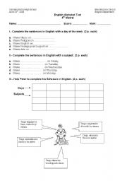 English Worksheet: days and subjects