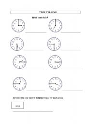 English Worksheet: time telling