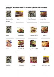English Worksheet: sort dishes like in a menu