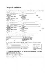 English worksheet: worksheet for 7th grades 