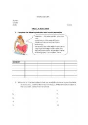 English Worksheet: School Subjects