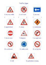 Traffic signs worksheets