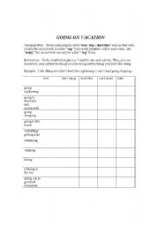 English worksheet: Going on Vacation