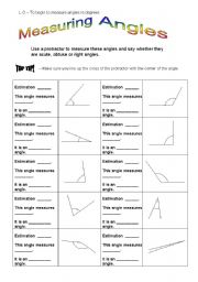 English Worksheet: measuring angles