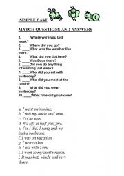 English Worksheet: simple past  : Matching exercise