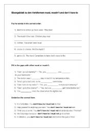 English Worksheet: must, mustnt or dont have to