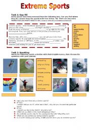 Extreme Sports Land Printable English ESL Vocabulary Worksheets