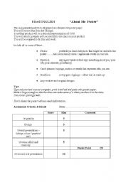 English Worksheet: About Me Poster