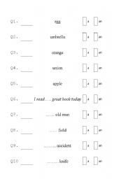 English worksheet: An ans A worksheet