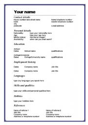 English Worksheet: CV template in Word