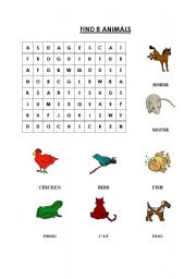English Worksheet: Wordsearch-Animals