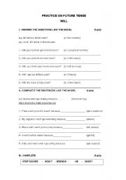 English Worksheet: will and might