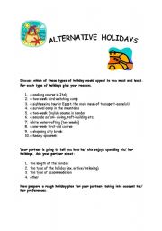 English worksheet: ALTERNATIVE HOLIDAYS
