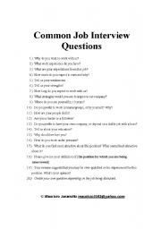 English Worksheet: Common Job Interview Questions