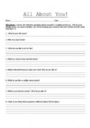English worksheets: All About You