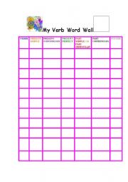 English worksheet: My verb word wall