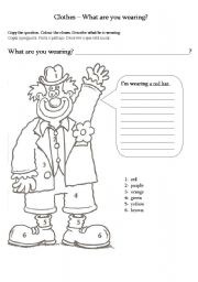 English Worksheet: Colour and describe the clown