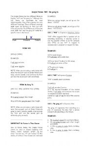 English Worksheet: Will and Going to