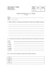 English worksheet: worksheet or test for first level 