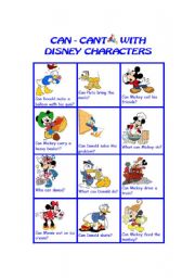 English Worksheet: can cant with disney characters I
