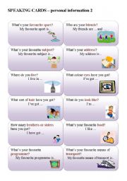English Worksheet: SPEAKING CARDS - personal questions 2