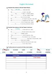 English Worksheet: Present Simple, Present Continuous, Past of Verb Be, Past Simple 