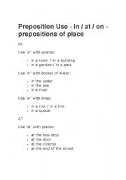 English worksheet: Preposition Use