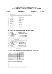 English worksheet: an exam for 6 grades