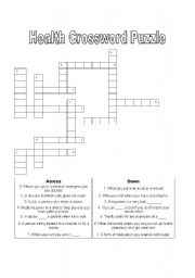 English Worksheet: Health Vocabulary Crossword Puzzle