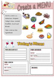 English Worksheet: Create a menu