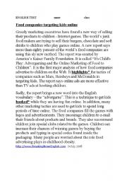 English Worksheet: advertising kids