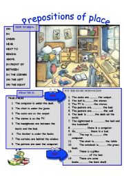 Prepositions of Place - Worksheet PDF