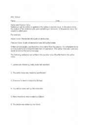 English Worksheet: Active vs. Passive verbs