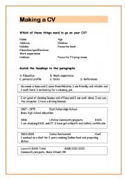 English Worksheet: CV