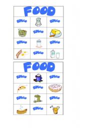 Food bingo worksheets