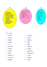 English Worksheet: Using in,on,at