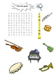 English worksheet: musical  instruments word search