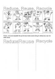 English Worksheet: Reduce Reuse Recycle