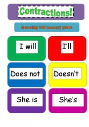 Contractions : memory and matching cards
