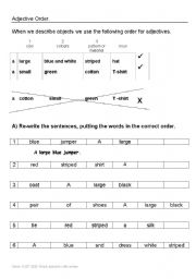 English worksheet: Simple adjective order