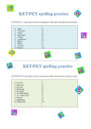 English Worksheet: KET/PET spelling practice