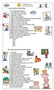 English Worksheet: Conversation Questions for Trinity Level 3