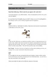 English Worksheet: The Right Pet for You