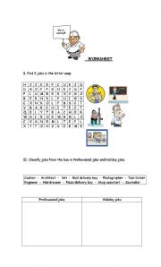 English worksheet: Worksheet: Jobs, Professions and Holiday Jobs