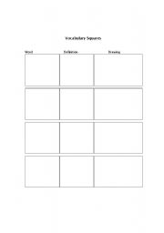 English worksheet: Vocabulary Squares