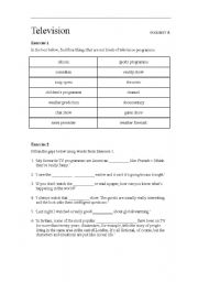 English worksheet: Televison